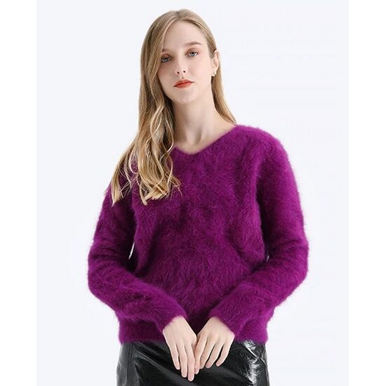 Angora Pullover V-Ausschnitt / Rundhals beere