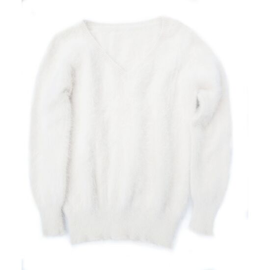 Angora Pullover V-Ausschnitt weiß