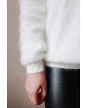 Angora Pullover Rundhals cremewei