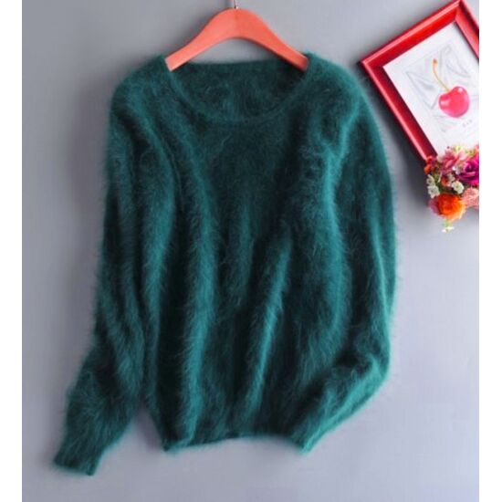 Angora Pullover Rundhals petrol