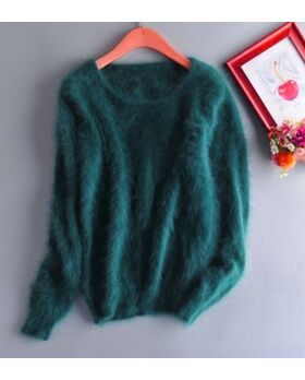 Angora Pullover Rundhals petrol