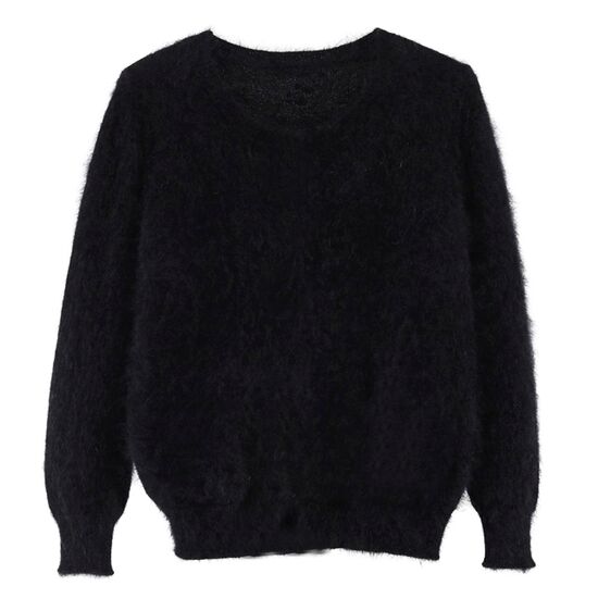 Angora Pullover Rundhals schwarz