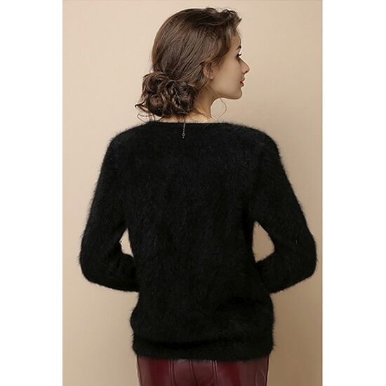 Angora Pullover Rundhals schwarz