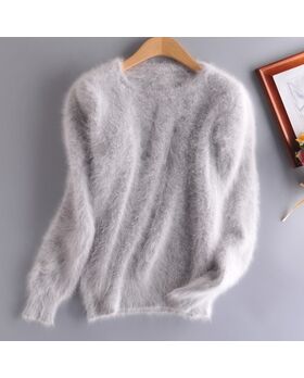 Angora Pullover Rundhals hellgrau