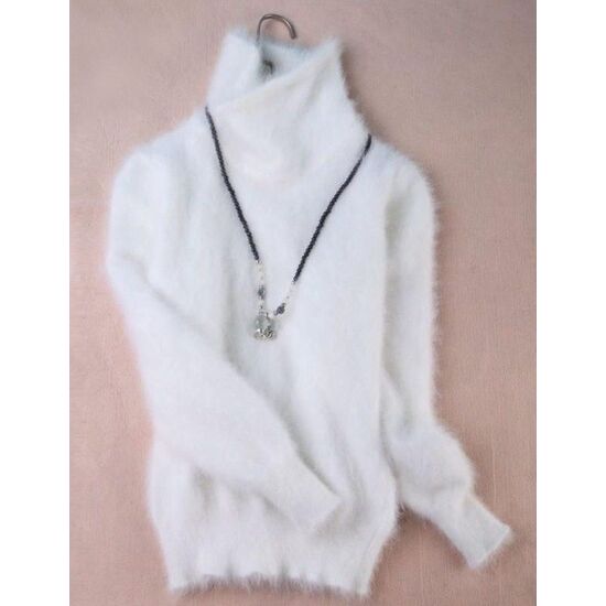 Angora Pullover mit Kragen weiß