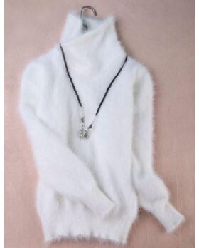 Angora Pullover mit Kragen wei