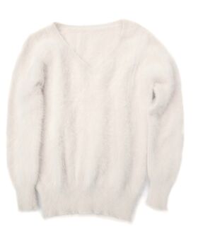 Angora Pullover V-Ausschnitt PREMIUM creme sand