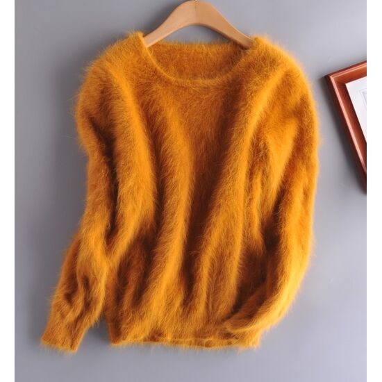 Angora Pullover Rundhals herbstgold