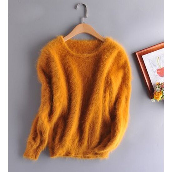 Angora Pullover Rundhals warmes orange