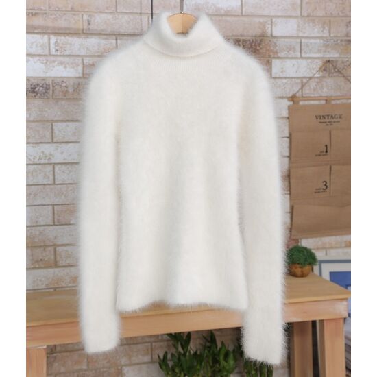 Angora Pullover mit Kragen weiß