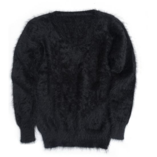 Angora Pullover V-Ausschnitt schwarz