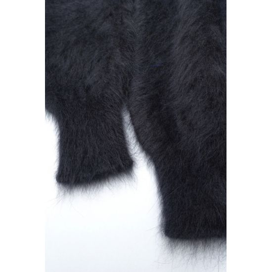 Angora Pullover V-Ausschnitt schwarz