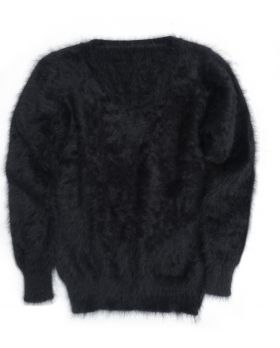 Angora Pullover V-Ausschnitt schwarz