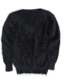 Angora Pullover V-Ausschnitt schwarz XS/S