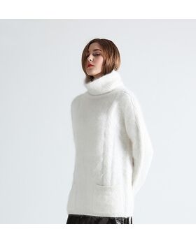 Angora Pullover Rundhals mit Krage/Zopfmuster PREMIUM...