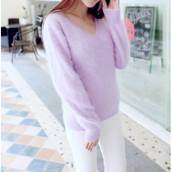 Angora Pullover V-Ausschnitt flieder