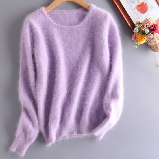 Angora Pullover V-Ausschnitt flieder