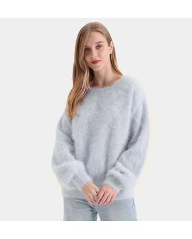 Angora Pullover Rundhals PREMIUM hellgrau