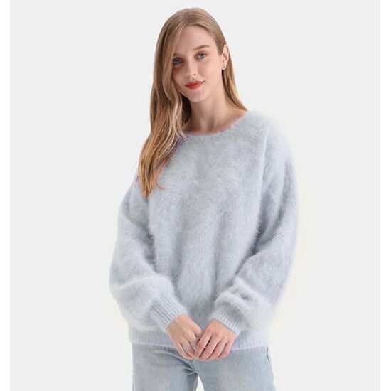 Angora Pullover Rundhals PREMIUM hellgrau S