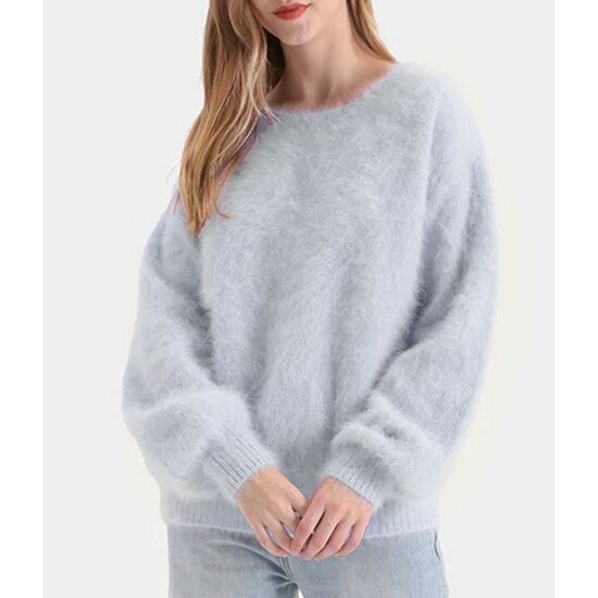 Angora Pullover Rundhals PREMIUM hellgrau S