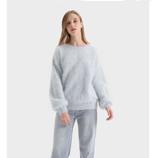 Angora Pullover Rundhals PREMIUM hellgrau S