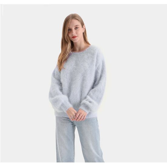 Angora Pullover Rundhals PREMIUM hellgrau S
