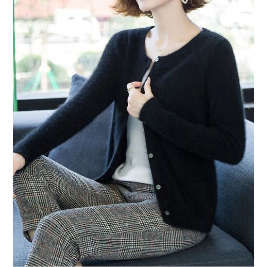 Angora Cardigan Pullover Merle schwarz