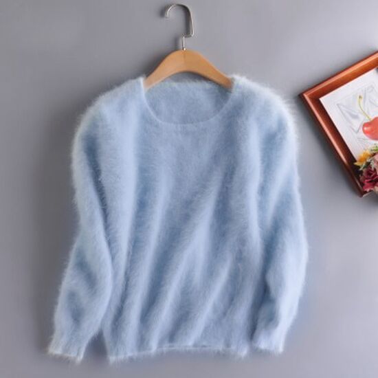 Angora Pullover Rundhals babyblau