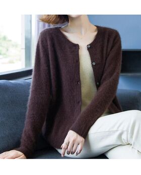 Angora Cardigan Rundhals hochflauschig braun XS