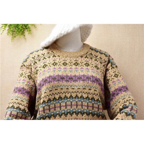 Wolle Pullover Laura beige/Muster Gr. M