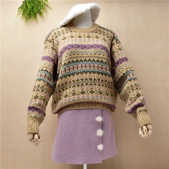 Wolle Pullover LIA beige/Muster Gr. M