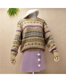 Wolle Pullover LIA beige/Muster Gr. M