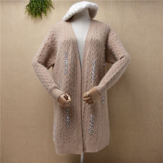 Angora Cardigan warm lang beige Gr. M