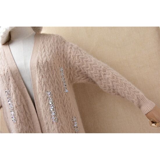 Angora Cardigan warm lang beige Gr. M