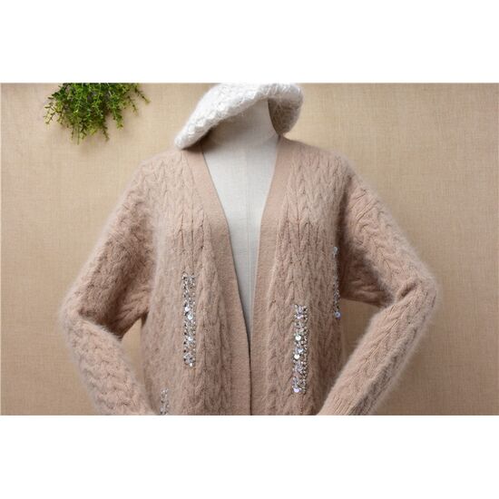 Angora Cardigan warm lang beige Gr. M