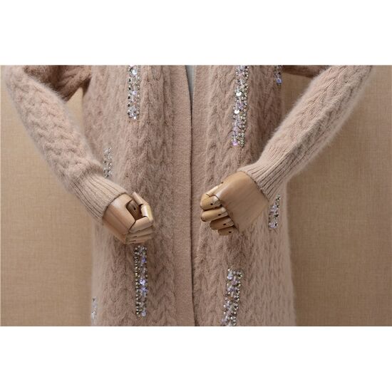 Angora Cardigan warm lang beige Gr. M