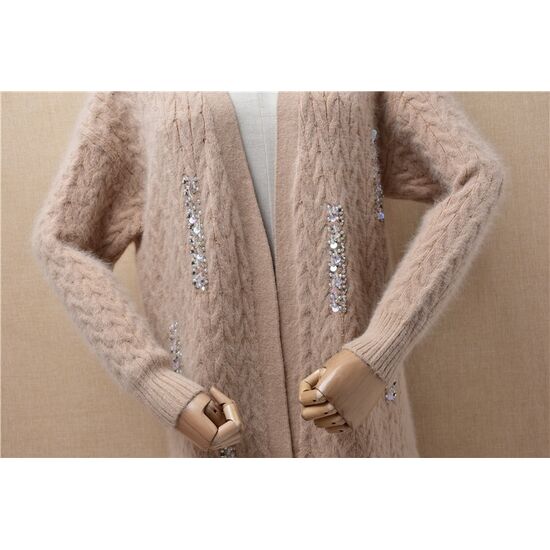 Angora Cardigan warm lang beige Gr. M