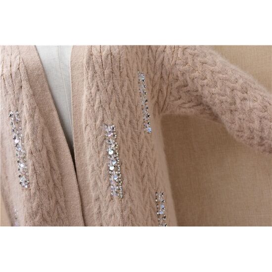 Angora Cardigan warm lang beige Gr. M