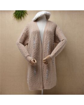 Angora Cardigan warm lang beige Gr. M