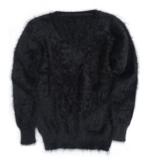 Angora Pullover V-Ausschnitt schwarz XS
