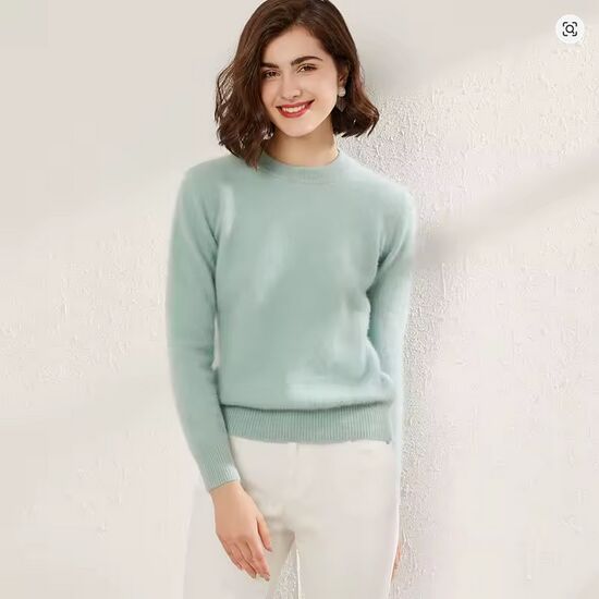 Angora Pullover Laura Rundhals taubenblau