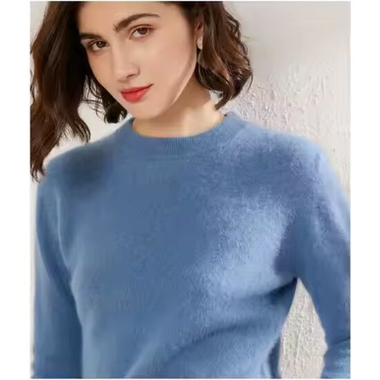 Angora Pullover Rundhals taubenblau