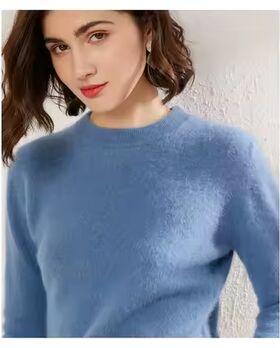 Angora Pullover Rundhals taubenblau