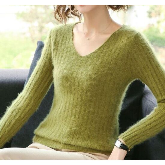 Angora Pullover V-Ausschnitt lindgrn XS