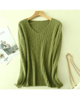 Angora Pullover V-Ausschnitt lindgrn XS