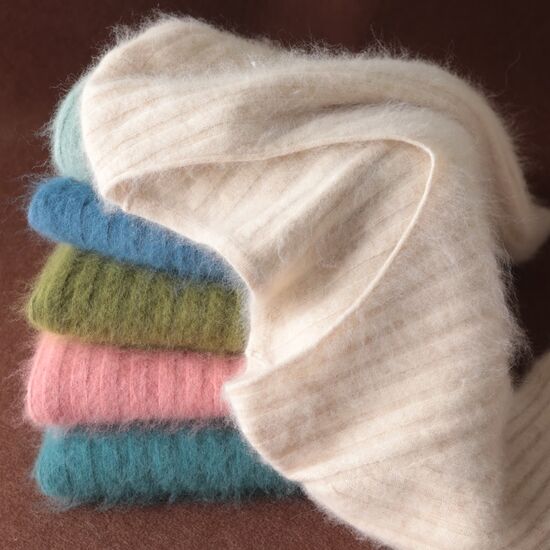 Angora Pullover V-Ausschnitt creme XS