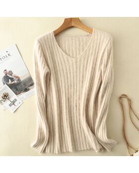 Angora Pullover V-Ausschnitt creme XS